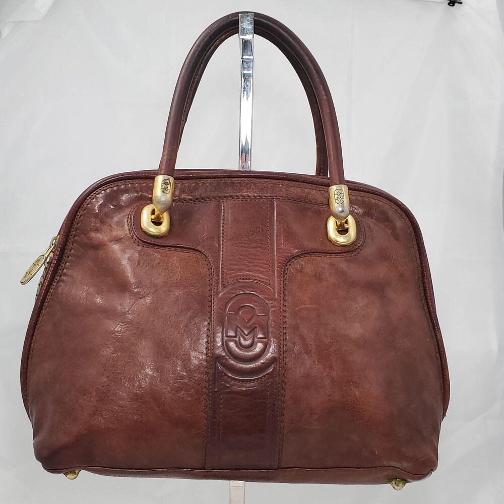 Vintage 80s Marino Orlandi Cognac Brown Italian Leather Tote/Doctor Satchel BAg